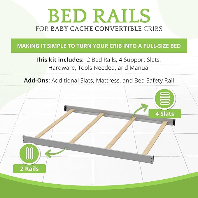 Full-Size Conversion Kit Bed Rails for Baby Cache Convertible Cribs - Solid Wood Rail - Toddler and Adult Bed Rail for Full-Size Beds - Essential Nursery & Baby Furniture (Grey)