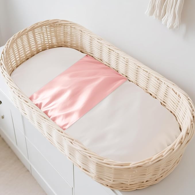 THXSILK 7A+ Grade 100% Mulberry Silk Baby Bassinet Sleeve Slip for Girl Hairloss and Bald Spot, Breathable Soft Health Materials 22inch*20.5inch, Charming Pink