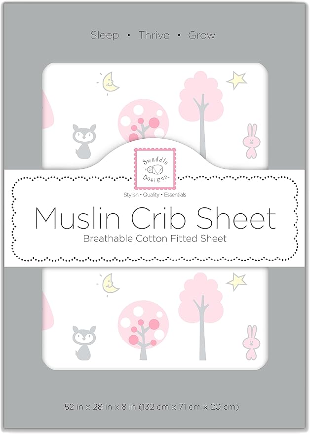SwaddleDesigns Cotton Muslin Fitted Crib Sheet/Toddler Sheet, Pink Thicket, 28x52x6 Inch (Pack of 1)