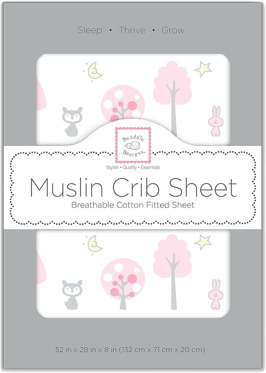 SwaddleDesigns Cotton Muslin Fitted Crib Sheet/Toddler Sheet, Pink Thicket, 28x52x6 Inch (Pack of 1)