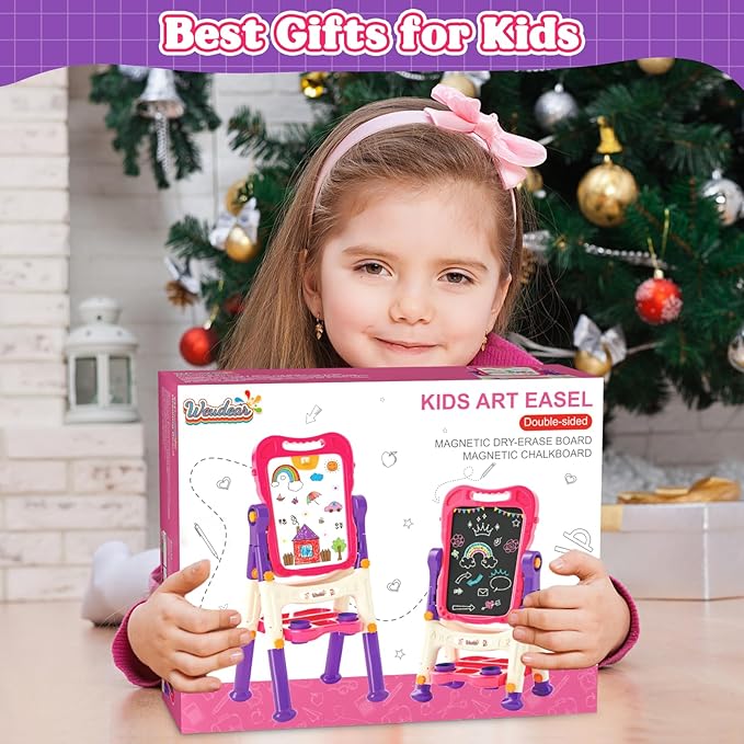 Easel for Kids,Toddler Toys for 3+ 4 5 Year Old Girl Gifts,Double Sided Magnetic Kid Art Ease,Dry Erase Drawing Painting Board,Toddler Easel Learning Toys for 3+ 4 5 Girl Birthday Christmas Gifts