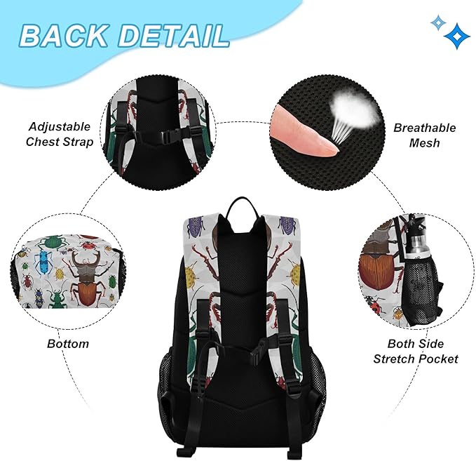 Jucciaco Bugs Small Beetles Insect Backpack with Lunch Bag, School Backpack for Teens Boys Girls Kids Backpacks Set