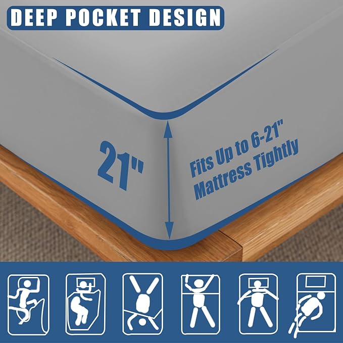 Waterproof Mattress Protector Queen Size, Breathable Mattress Cover, Fitted Deep Pocket Mattress Pad Cover Stretches up to 21 Inches, Soft Noiseless Bed Cover
