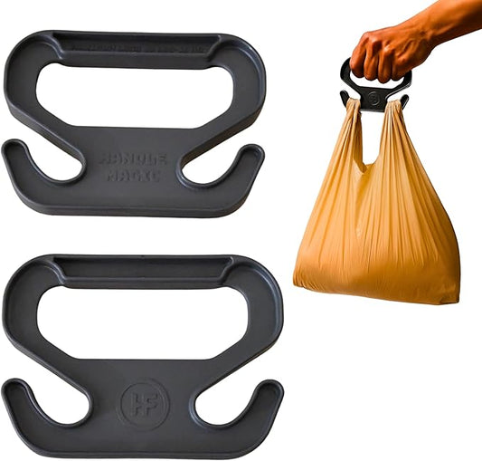 Handle Magic – Set of 2 Bag Carriers | Ergonomic Grip and Bag Holder | 33 lbs Capacity | Lightweight & Comfortable for Shopping & Travel (Black) - Made in USA