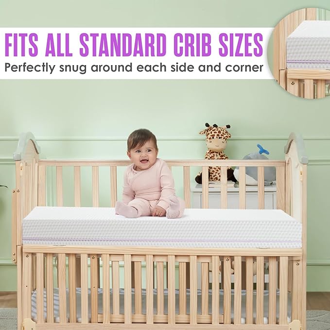 Sleepah 6” Crib & Toddler Bed Mattress Dual Sided Cooling Memory Foam – Waterproof Washable Breathable Soft Cotton Fabric – CertiPUR Firm Baby Mattresses - for Baby & Toddlers (Pink)