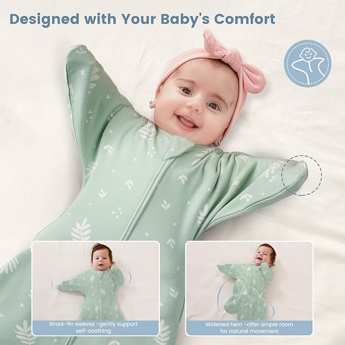 ZIGJOY Baby Transitional Swaddles for Newborns: 0.5 Tog Arms Up Sleep Sack 3-6-12 Months Soft Cotton Shark Fin 2 Way Zipper