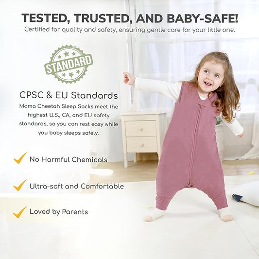 Mama Cheetah Toddler Sleep Sack with Feet, 1.0 TOG Organic Cotton Baby Wearable Blankets with Legs, Baby Sleeping Bag for Walkers, Early Walker 6-18 Month