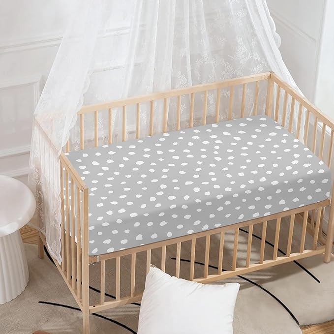 Grey with White Spots Fitted Crib Sheet Gray Abstract Baby Crib Sheet Fit Standard Crib and Toddler Mattress,Crib Mattress Sheets for Boys Girls 28"x52"