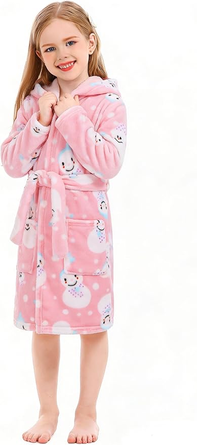 Toddler Robes Cute Pattern Bathrobe Unisex Kids Robe Baby Flannel Hoodie Pajamas Sleepwear
