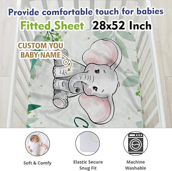Custom Name Crib Bedding Set with Name - 2 Piece Elephant Series Baby Set with Blanket and Crib Sheet, Cozy and Durable Infant Nursery Bedding, Gifts for Toddler
