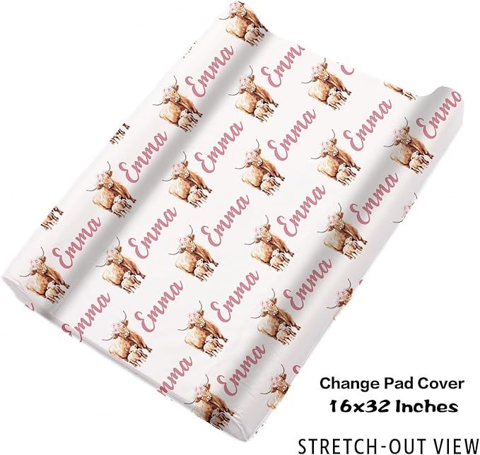 Personalized Baby Crib Bedding Set: 4 Piece Custom Gift Crib Bed Set with Name - Pink Highland Cow Design, Nursery Bedding Set for Baby Girls,Newborn Girls Crib Sets, Crib Bedding Shower Gifts