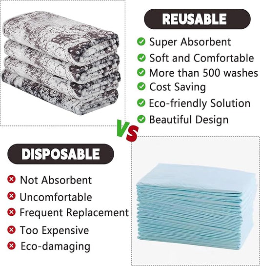 FUMMI 4 Pack Reusable Waterproof Incontinence Bed & Chair Pads, 22” x 21” Extra Heavy Absorbency, Soft Flannel Surface, Machine Washable for Dog, Adults & Babies (Black, 22“ ×21”)