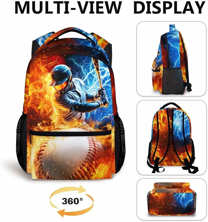 CustomWish Backpack for Boys, Baseball for Kids Teens Elementary Middle Primary High Senior, 17 Inch Lightweight Sport Bookbag for Ages 6-18 Back to School Travel