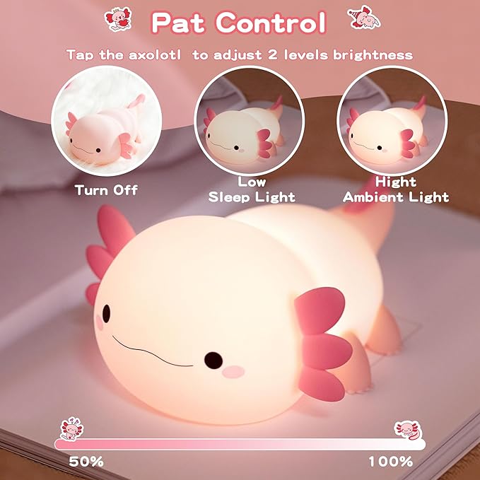 FAMIDUO Axolotl Lamp,Cute Axolotl Night Light,Dimmable Silicone Animal Nursery Night Light,Adorable Rechargeable Squishy Novelty Bedside Touch Lamp,Baby Room Decor, Axolotl Gifts for Kids/Girls