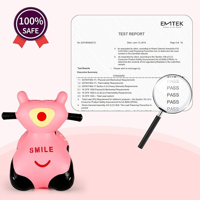 INPANY Kids Bouncy Car Hopper Toys, Toddlers Ride on Car, Inflatable Hopping Toys, Bouncing Buddies, Rubber Bouncer, Outdoor Indoor Birthday Gifts Toy for 2 3 4 Yr Girl Boy (Pink)