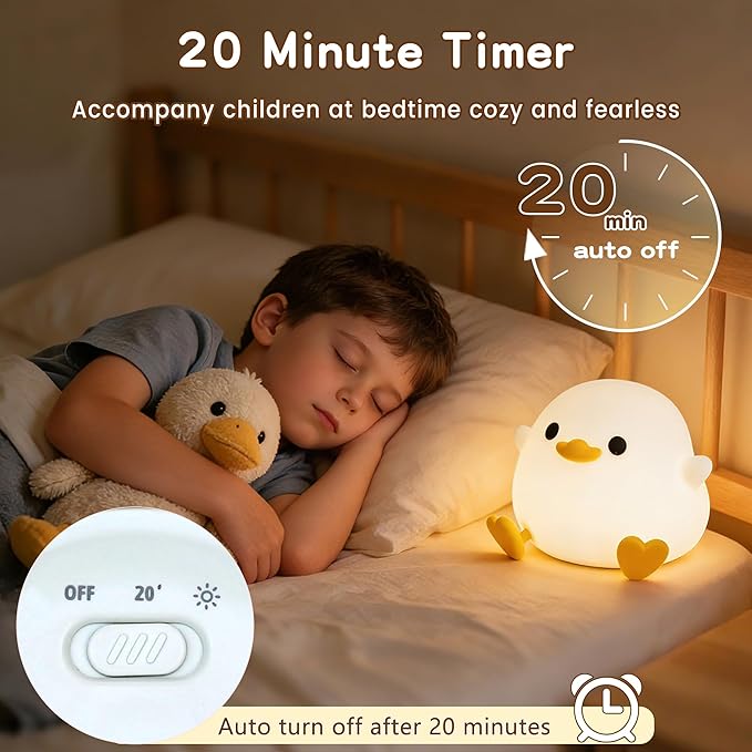 FAMIDUO Duck Night Light, Cute DoDo Duck Lamp, Squishy Silicone Dimmable Bedside Light for Baby Kids Nursery with Timer, Rechargeable Touch Nightlight for Boys Girls Room Decor, Valentine‘s Day Gift