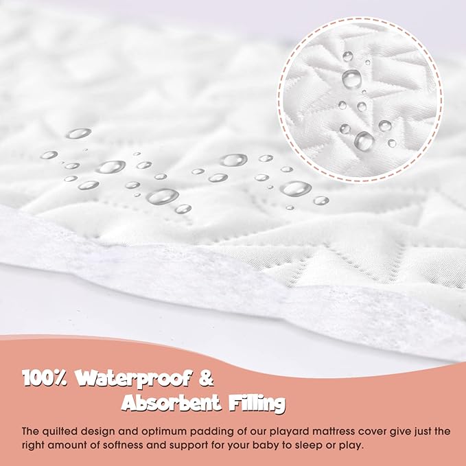 Waterproof Mini Crib Mattress Protector: 2-Pack Pack N Play Sheets - Fitted for Standard Baby Mattresses (38" x 26") - Soft and Breathable Covers for Graco Pack and Play, Playards, and Mini Cribs