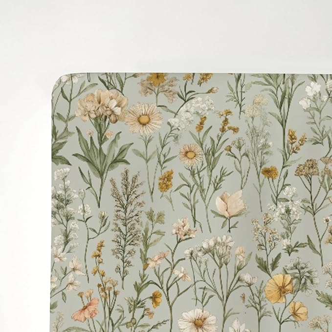 Vintage Wild Flowers Baby Crib Sheets for Boy Girl 52"x28" Retro Plant Soft Stretchy Fitted Crib Mattress Cover Spring Summer Baby Sheet for Standard Crib & Toddler Mattress Pad