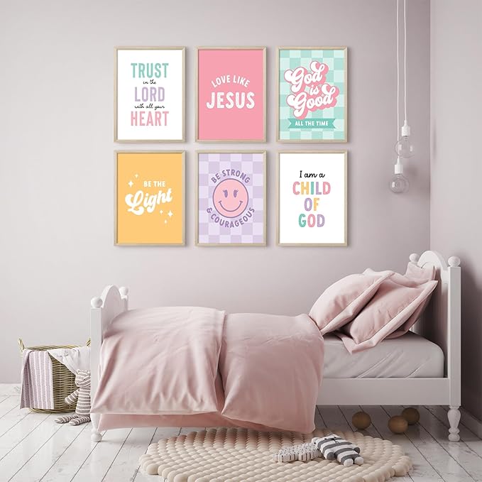 Christian Nursery Wall Art Decor Bible Verses Posters Girl Nursery Canvas Wall Decor kids room Prints Religious Scripture Pictures Modern Christian Artwork for Girls Bedroom 8x10x6 Inch Framed