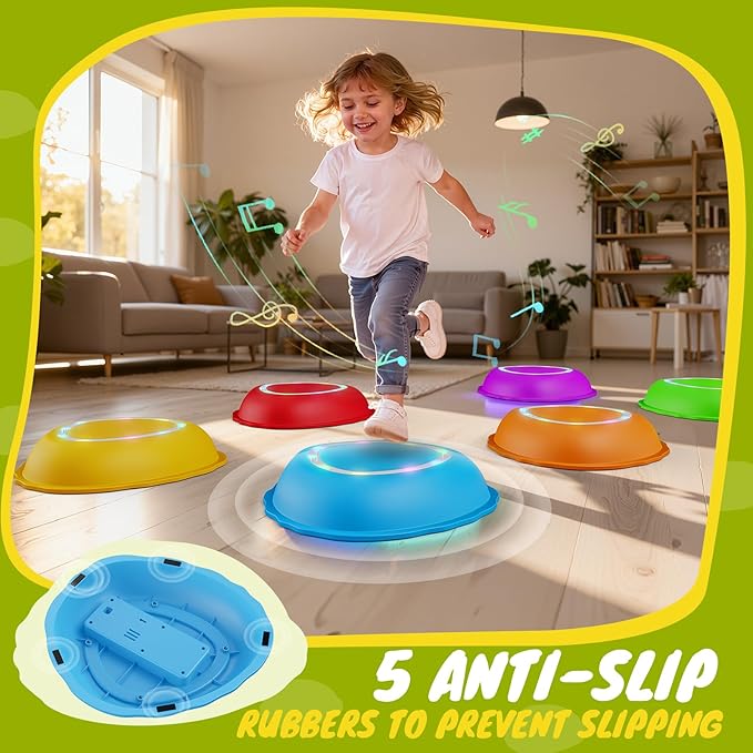 Rechargeable Stepping Stones for Kids, 6pcs Music and Light Up Anti-Slip Balance Sensory Toys for Toddler, Kids Indoor and Outdoor Play Equipment, Birthday Gifts Toys for 3 4 5+ Year Old Kids