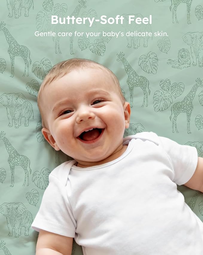 Baby Crib Sheets for Boys Girls, 28x52x8in Fitted Crib Sheet Neutral 3 Pack for Standard Crib and Toddler Mattress, Breathable Soft Microfiber Baby Sheet Green & Blue Dinosaur