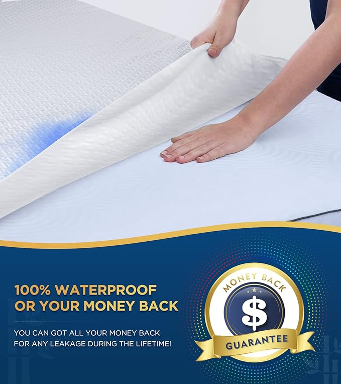 100% Waterproof Queen Mattress Protector Breathable Cooling 3D Air Fabric Mattress Cover Smooth Soft Hypoallergenic Noiseless Bed Cover Machine Washable Vinyl Free, 8-21'' Deep Pocket