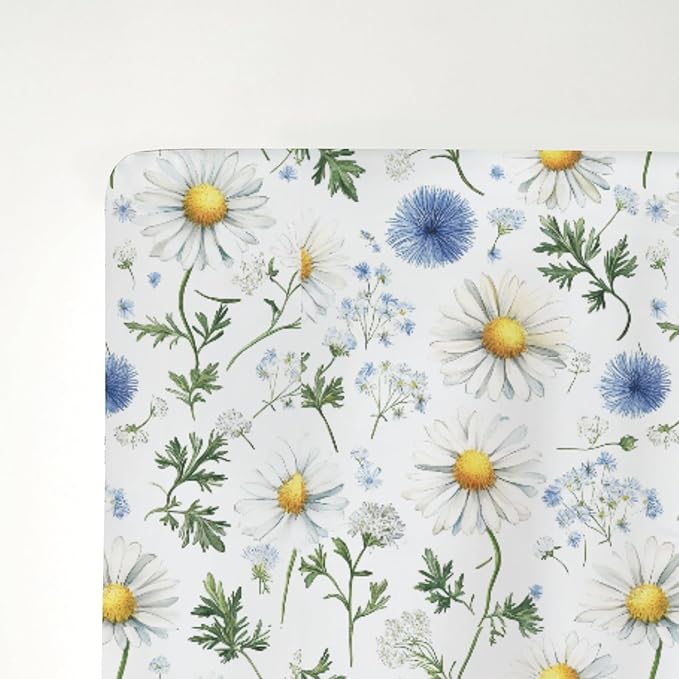 Vintage Daisy Boho Floral Baby Crib Sheets for Boy Girl 52x28Inch Wild Flowers Leaves Soft Stretchy Fitted Crib Mattress Cover Spring Summer Baby Sheet for Standard Crib and Toddler Mattress