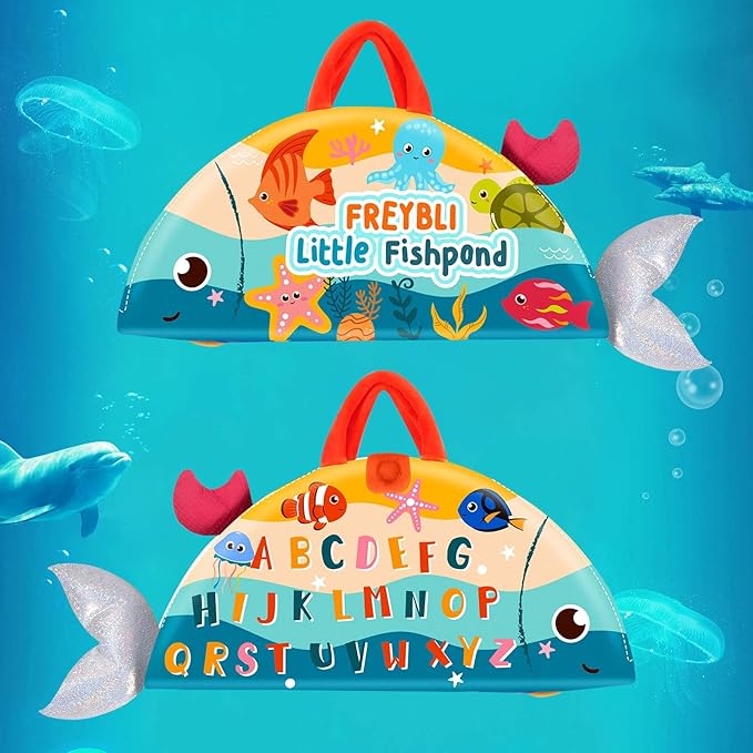 FREYBLI Montessori Toys for 1 Year Old Boy Girl Birthday Gifts - Toddler Fishing Game Toys with Stacking Cups, Mirror, Rattle - Educational Learning Sorting Toy for One Year Old Baby Boy Gifts