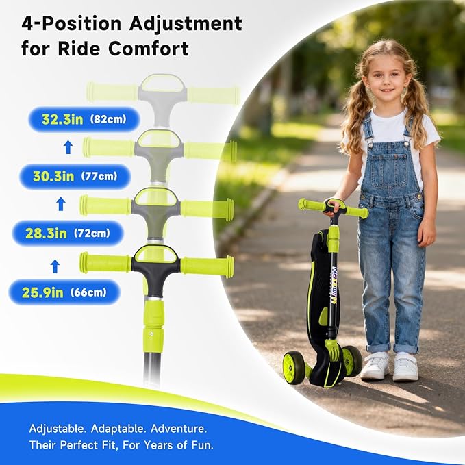 Nattork Kids Scooter for Age 3-8, Toddler Scooter with 4 Adjustable Height for Boys & Girls, Light Up 3-Wheels Foldable Kick Scooter, Lean to Steer, 120LB Weight Capacity