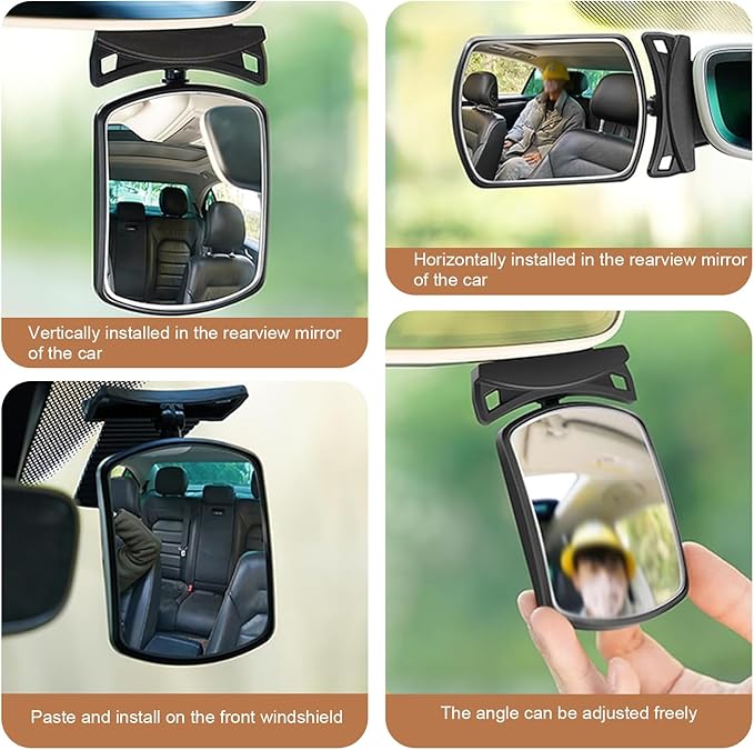 Baby Car Mirror, Curved Lens Observation Mirror, Rotatable and Adjustable Angle, Universal Car Interior Rearview Auxiliary (White)