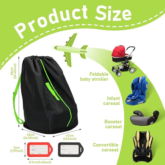 Car Seat Bags For Airplane Travel, Gate Check Bag, Durable Travel Bag with Thickened Shoulder Straps and 2pcs Luggage Tags For Airplane
