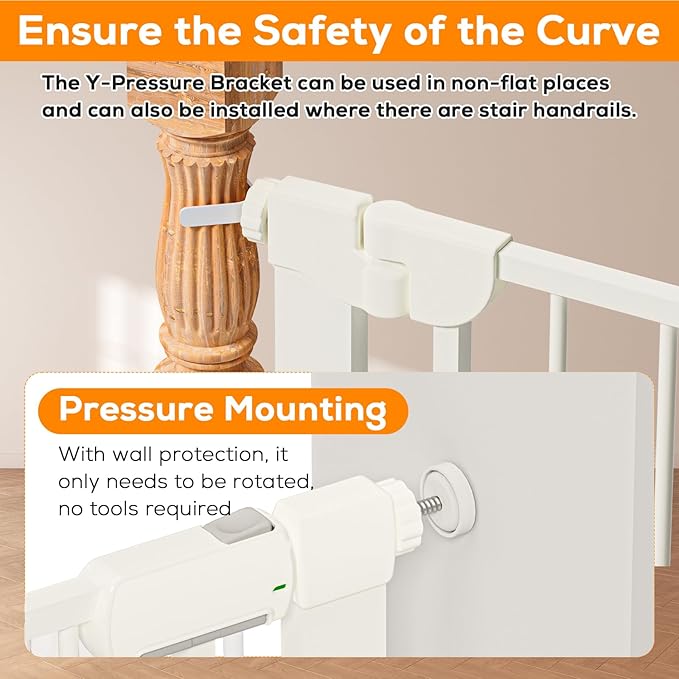29.5-40.6" Baby Gate for Stairs, Baby Safety Essentials, Auto Close Gate for Doorways, Easy Install Pressure Mounted Dog Gate Indoor, Pet Gates for Dogs, White