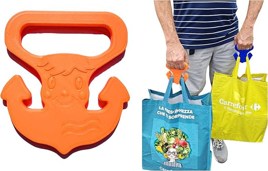 Handle Magic Anchor Boy (1 Unit) Bag Carrier | Ergonomic Grip and Bag Holder | 33 lbs Capacity | Lightweight & Comfortable for Shopping & Travel - Made in USA (Vibrant Orange)