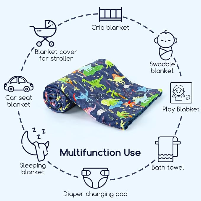 Baby Blankets for Girls, Toddler Newborn Blanket Double Layer with Dotted Backing Crib Receiving Blanket for Toddler Nursery Bed Blanket, Dinosaur, 30x40 Inches