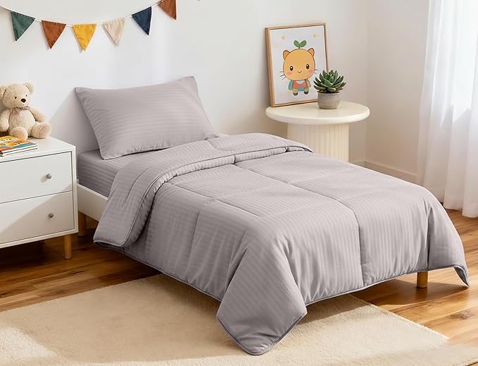 ZPECC Toddler Bedding Set - 4 Piece Hypoallergenic Baby Crib Bedding Set for Boys and Girls, Includes Toddler Comforter, Flat Sheet, Fitted Sheet and Pillowcase, Ashes of Roses