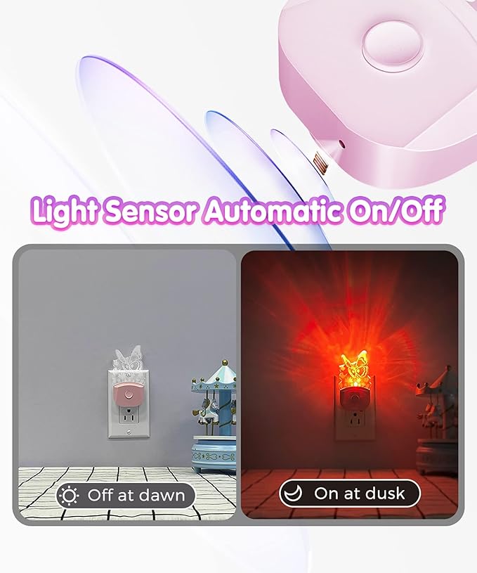 L LOHAS LED Kids Night Light, Butterfly Night Light for Kids, Dusk to Dawn Night Lights, RGB+Soft White 3000K, Nightlight for Girls Room Decor, Nursery, Baby Room[2 Pack]