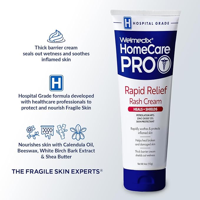 Welmedix Rapid Relief Diaper Rash Cream with Zinc Oxide, Hospital Grade Barrier Cream for Adults, and Babies with Fragile or Sensitive Skin (4oz Tube, Pack of 3)