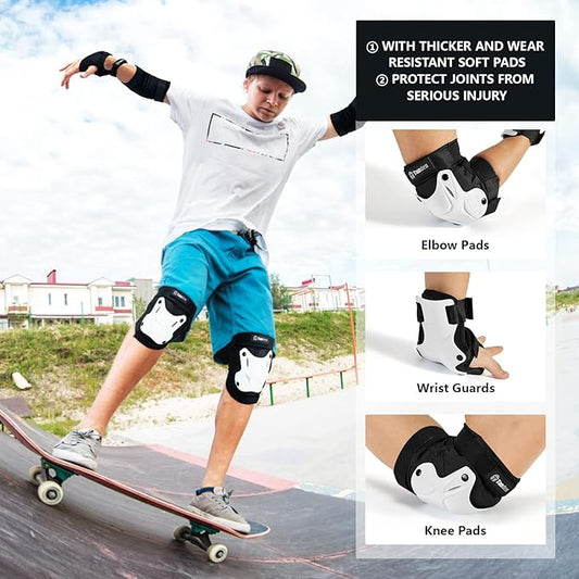 Skating Protective Gear Knee and Elbow Pads Wrist Guards for Roller Skating Skateboarding, Skate Pads Adult Knee Pads