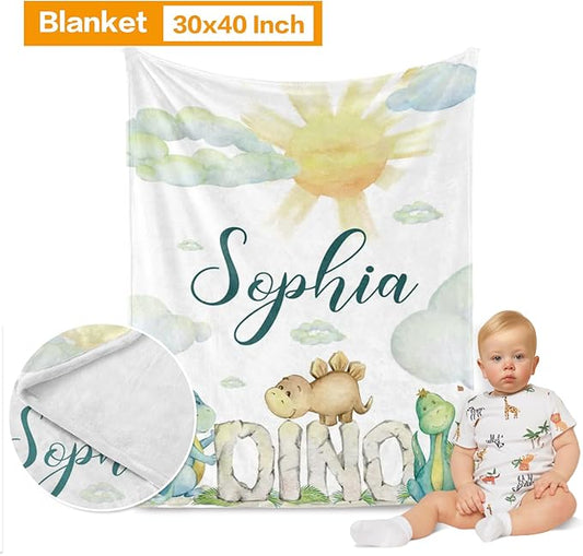 Custom Baby Bedding Set, Personalized Green Dinosaur Bedding, Baby Blanket Fitted Sheet Changing Cover Nursery Rug Room Decor Gift Idea