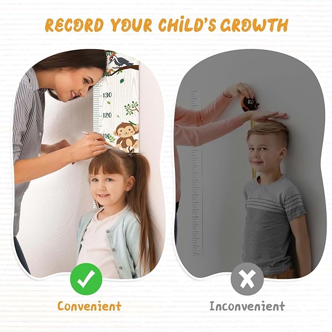 Woodemon Personalized Name Kids Growth Chart Height Measuring Chart, Zoo Kids Growth & Measuring Chart in Inches, Fun & Stylish Height Tracker for Children, Growth Ruler, Hangable&Waterproof
