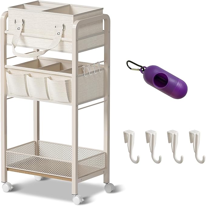 JRANBRJS Baby Diaper Caddy Organizer and Storage,2In1 Baby Cart Organizer-Baby Diaper Caddy+3 Tier Rolling Cart for Baby Nursery,Baby Bedside Cart,Easy Assembly,Beige