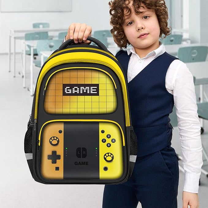 JIRAIKEI Kids Backpack For Boys，Gamer Boys Backpack For Children Teens Elementary Middle School, 17″ Students Bookbag