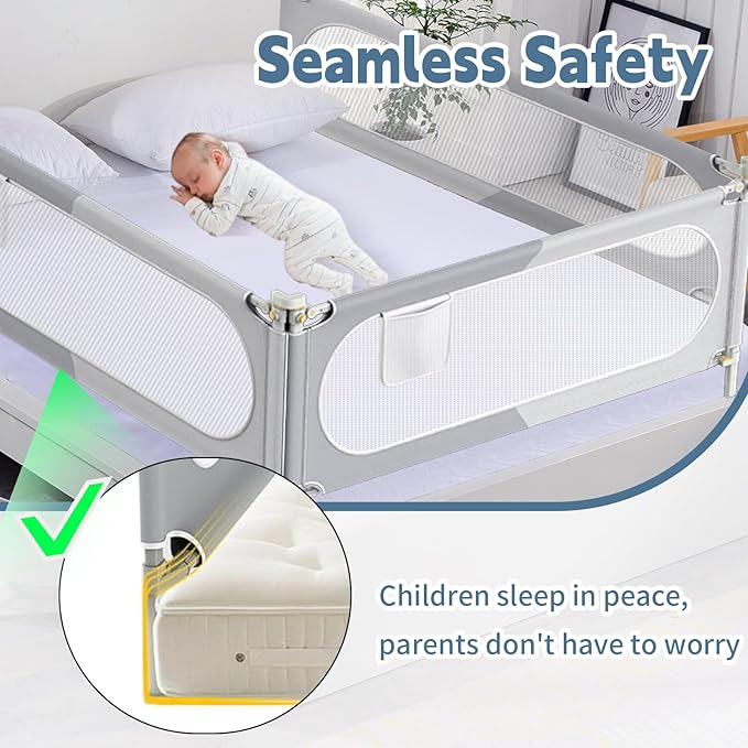 Bed Rail for Toddlers, Baby Bed Rail Guard with Double Child Safety Lock, 30 Speed Height Adjustable -King & Queen Size Bed
