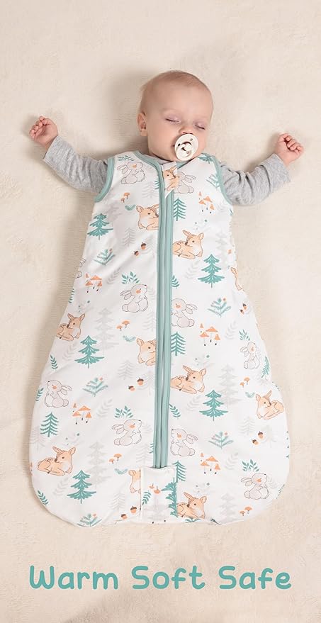 Baby Sleeping Bag 2.5 TOG Cotton Winter Sleep Sack for Newborn babies, Unisex Baby Wearable Blanket with Animal Patterns, Deer, M