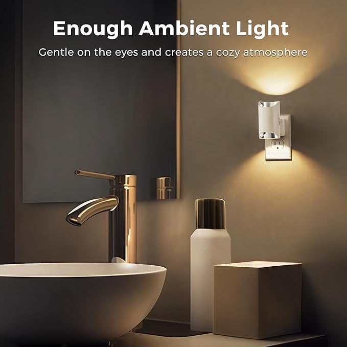 L LOHAS LED Modern Night Lights, 2 Pack, Soft White 3000K, Dimmable, Dusk to Dawn Sensor, Plug in Night Light for Bedroom, Bathroom, Hallway, Stairway