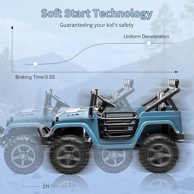 24V Ride on Toys for Big Kids, 2 Seater Ride on Cars with Remote Control, Ride on Truck w/ 4-Wheeler Suspension, 3 Speeds, Led Lights, Bluetooth Music Player