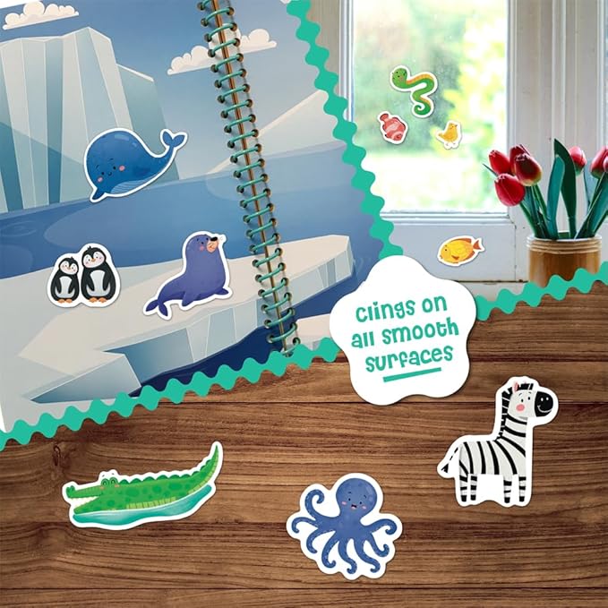 Stick4Ever Jelly Sticker Book - for Kids - Waterproof, Easy to Clean Reusable Sticker Book for Toddlers- Reusable Road Trip Activities for Kids - Stocking Stuffers for Toddlers (Animals)