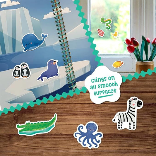 Stick4Ever Jelly Sticker Book - for Kids - Waterproof, Easy to Clean Reusable Sticker Book for Toddlers- Reusable Road Trip Activities for Kids - Stocking Stuffers for Toddlers (Animals)