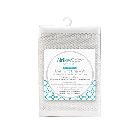 Breathable Mesh Liner for Full-Size Cribs, 9" H (23cm) Essential 2mm Mesh, White (Size 4FS Covers 3 or 4 Sides)