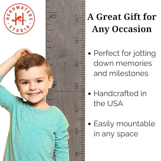 Headwaters Studio Growth Chart for Wall - Height Chart for Kids, Growth Chart for Kids, Measuring Board for Kids Height, Wooden Growth Chart for Wall, Height Measurement for Wall - Gray (63"x6.7")